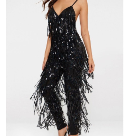 pretty little thing black sequin jumpsuit